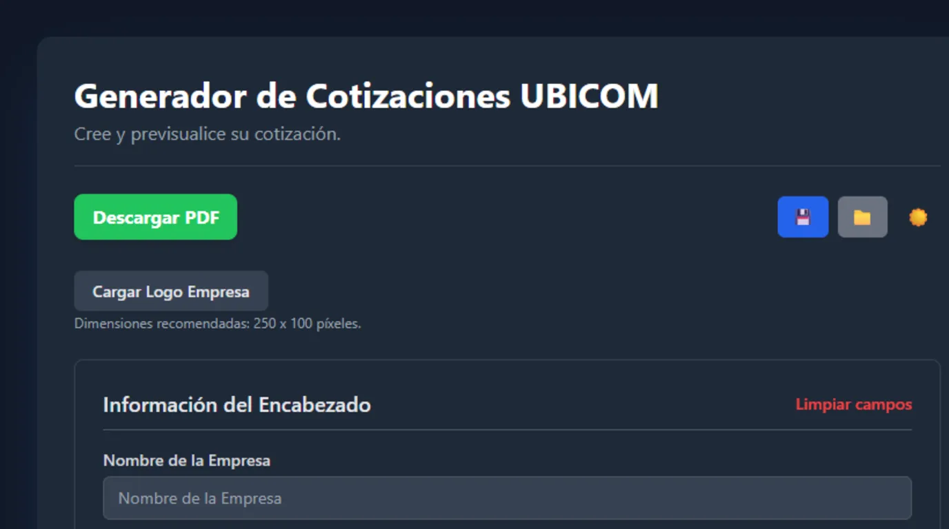 Generador de cotizaciones desarrollado por UBICOM